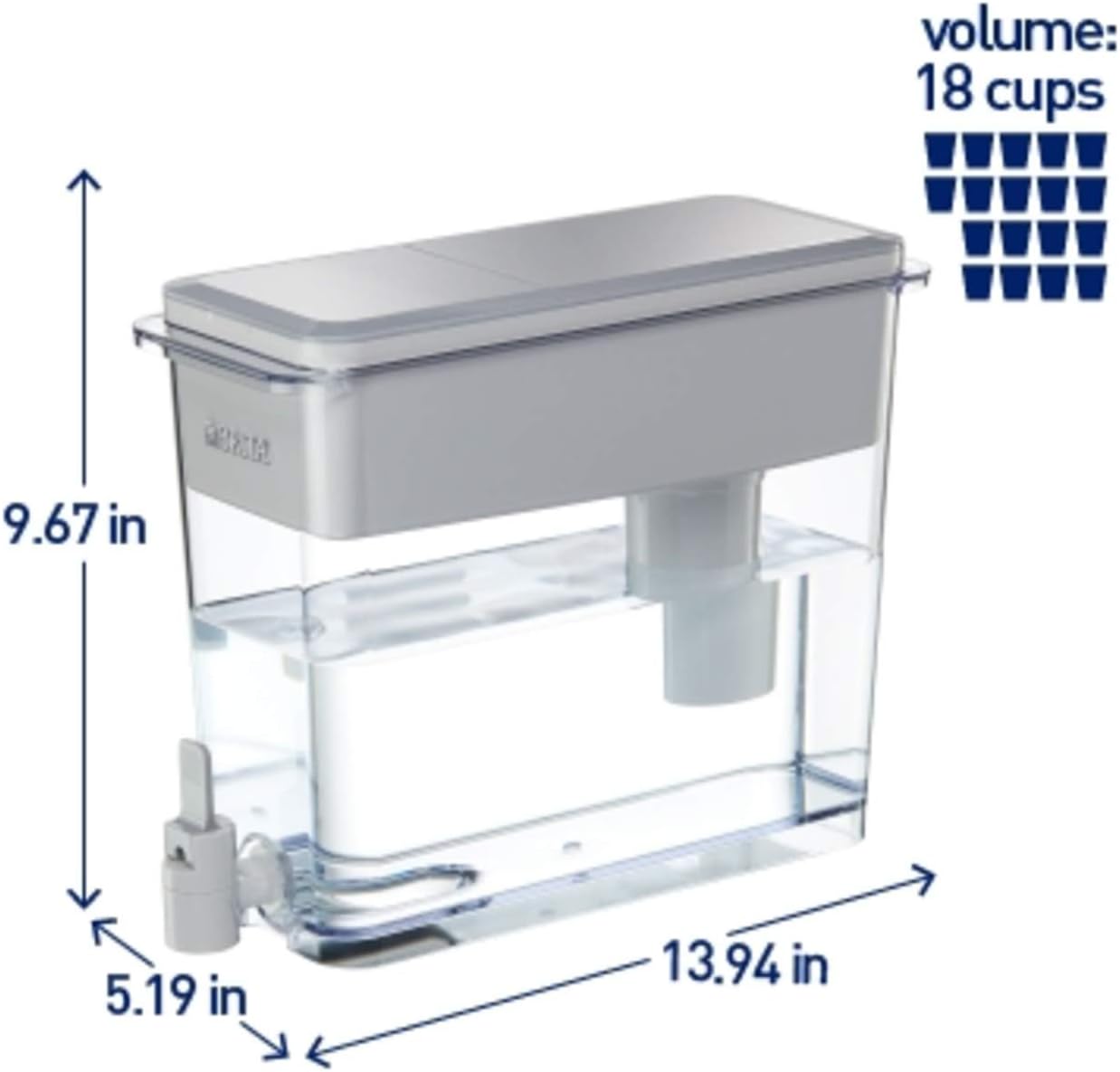Brita 18 Cup UltraMax Water Dispenser with 1 Filter, BPA Free, Gray, Extra Large: Kitchen & Dining