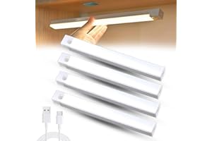 GEITVEN Punch-Free Smart Sensor Magnetic Rechargeable Led Lights, Magnetic Led Motion Sensor Light Indoor Rechargeable, Infrared Motion-Sensing Lights, for Stairs,Wardrobe,Cabinet (4PCS-White,20cm/7.8in)