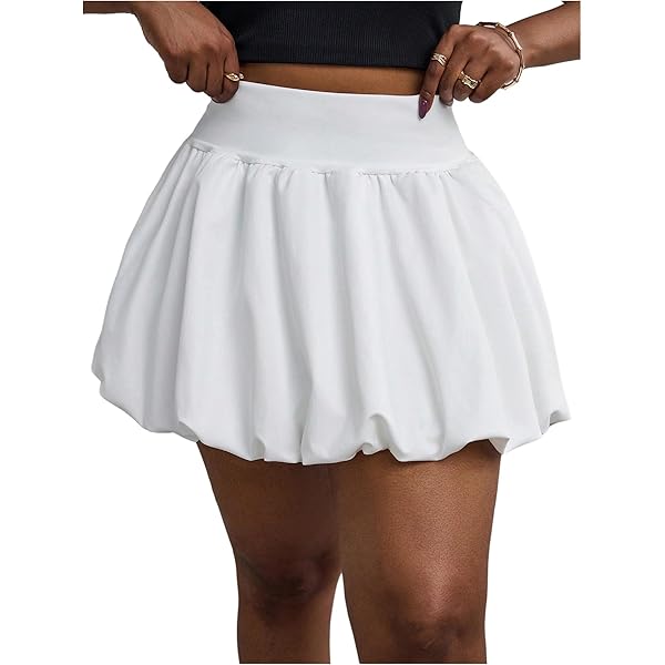 Women's Bubble Skirt With Shorts - High Waisted Puffy Mini Skirt For Yoga & Workout