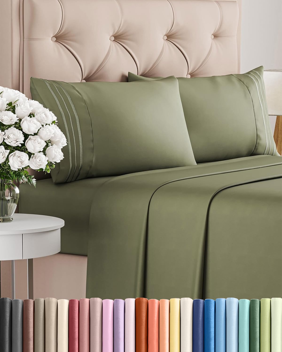 Photo 1 of Queen Size 4 Piece Sheet Set - Comfy Breathable & Cooling Bed Sheets Set - Hotel Luxury Bedding for Women, Men, Kids, Teens, Boys & Girls - Deep Pockets, Soft and Wrinkle Free - Oeko-Tex - Sage Green