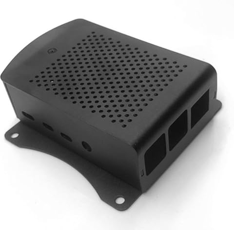 Sylvialuca Para Raspberry Pi 4B Caja de Aluminio Caja de Carcasa de Metal Negro con Ventilador Caja Negra para RPI 4 Modelo B RPI 4B