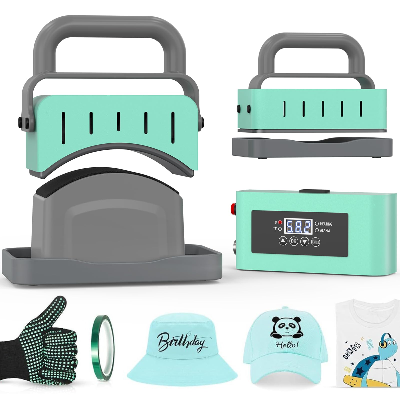 Photo 1 of ITEFDTUTNE 2 in 1 Hat Press Machine, Heat Press Machine for Caps, T-Shirts, Bags. with 3.15"×5.5" Curved Heating Element & Silicone Platen, LCD Digital Temperature & Timer Control, No Crease