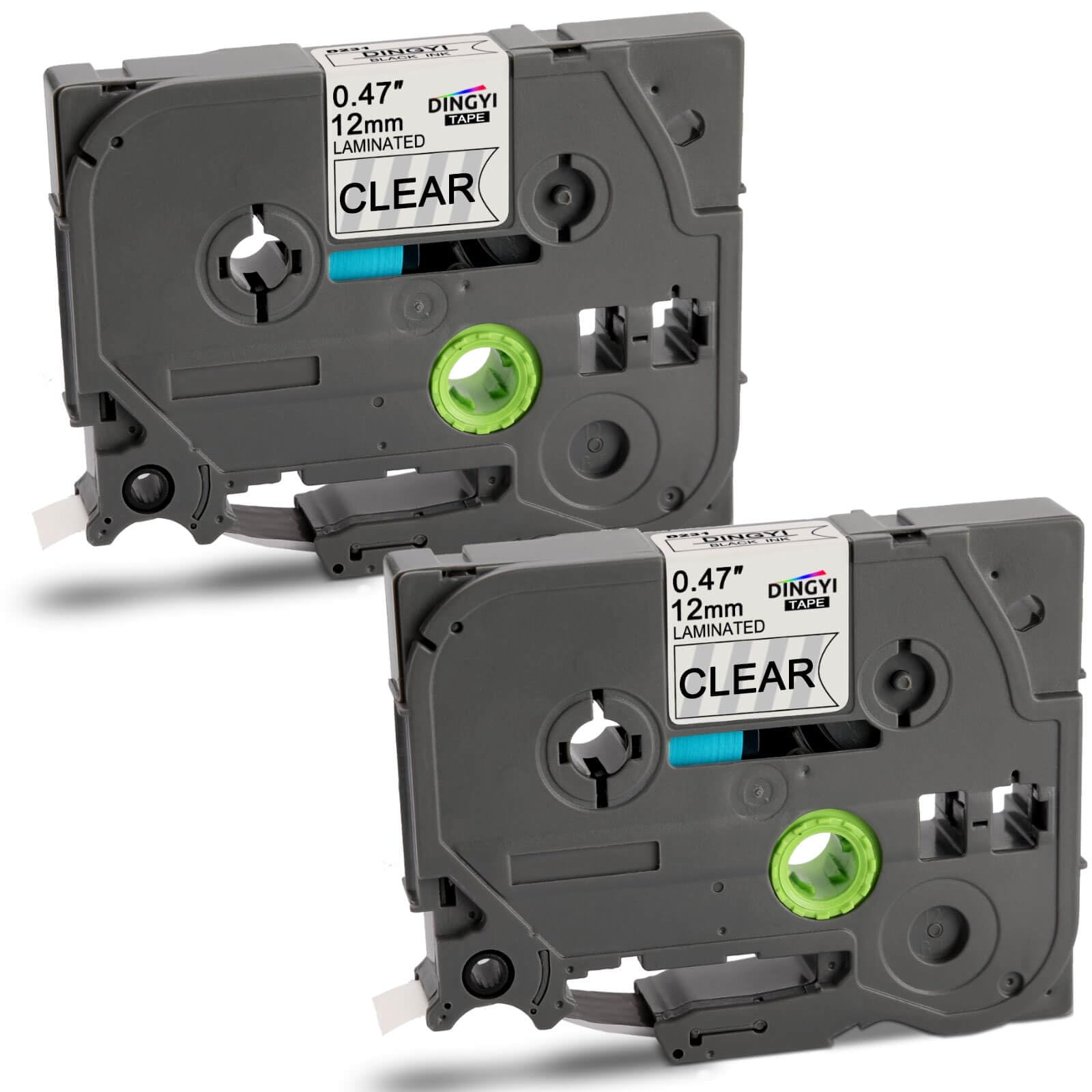 DINGYI Label Tape Compatible with 12mm 0.47Inch Label Tape Black on Clear, Replacement for Touch Tze-231 PT-D210 H110 D220 D410 D600, 2 Pack