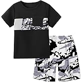 Hevemexy Boys Clothes Short Sleeve T-shirt and Camouflage Shorts 2PCS Clothing Sets Boys Summer Outfits 6-16 Years