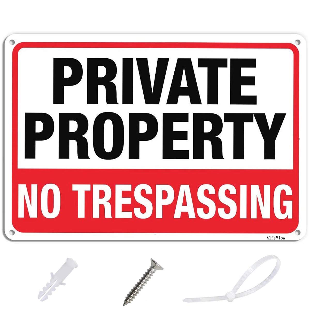 Private Property No Trespassing Sign, 10"x 7" .040 Rust Free Aluminum Sign, Reflective Anti UV Protected MetalSign, Easy to Install-Indoor & Outdoor Use with Screws and Zip Ties (1)