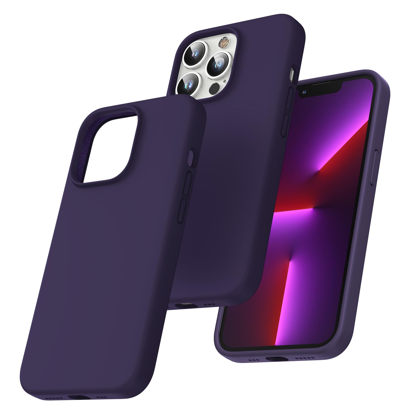 TOCOL Silicone for iPhone 13 Pro Max Case 6.7-Inch, Liquid Silicone Multi-Color Slim Silky-Soft Touch Anti-Scratch Shockproof Protective Phone Cover, Midnight Purple