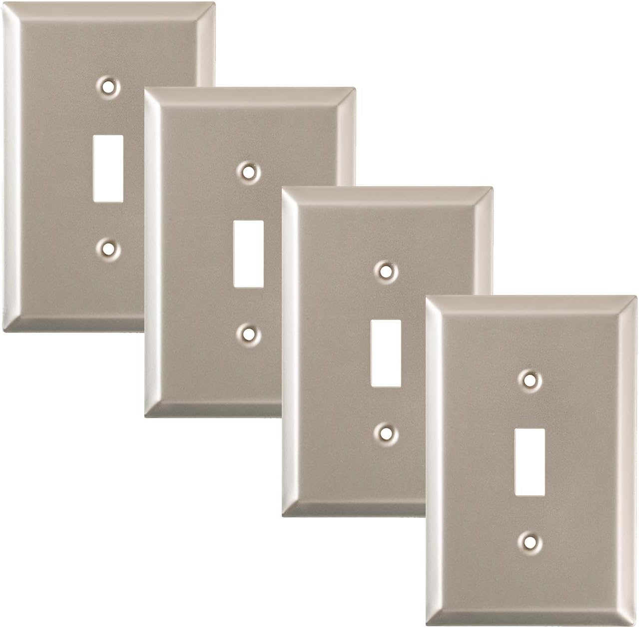 Pack of 4 Wall Plate Outlet Switch Covers by SleekLighting | Decorative Satin Nickel | Variety of Styles: Decorator/Duplex/Toggle & Combo| Size: 1 Gang Toggle - - 