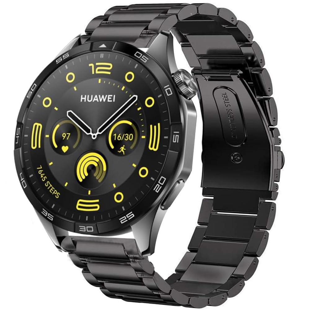 Compatible for HUAWEI WATCH GT4 46mm Band, Bleushaweu Quick Release Stainless Steel Metal Replacement Straps Compatible with HUAWEI WATCH GT 4 46mm Smartwatch (Black)