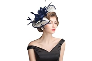 Z&X Sinamay Fascinator Hat Floral Feather Pillbox Derby Hats for Women Wedding Tea Party with Headband Clip