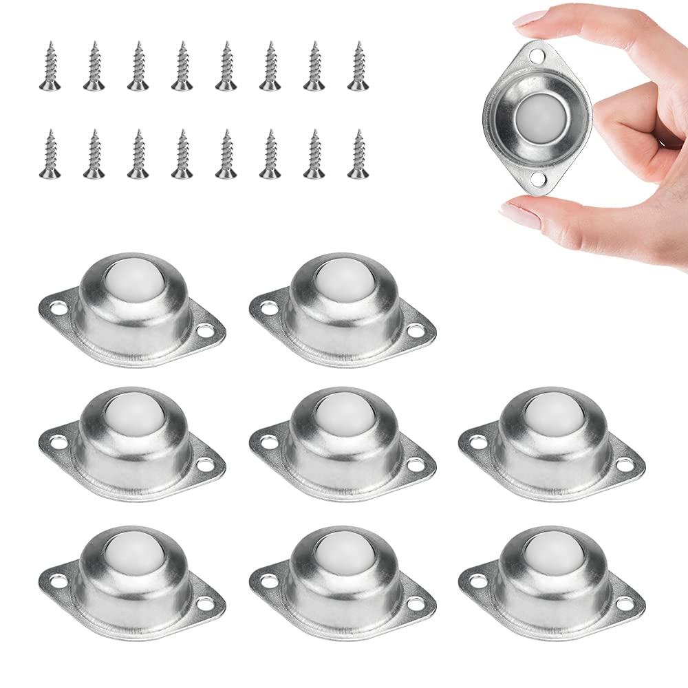 STCRERAG 8Pcs Ball Transfer Bearing Roller 2 Holes Transferring Ball Wheel Universal Castor Balls with Nylon Ball and 16 Pcs Screws for Transmission,Furniture, Wheelchair