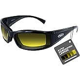 Global Vision Stray Cat 24 Auto-Darkening Photochromic Motorcycle Sunglasses with Padded Black Frame and Yellow-to-Smoke Anti-Fog Lenses UV400 ANSI Z87.1