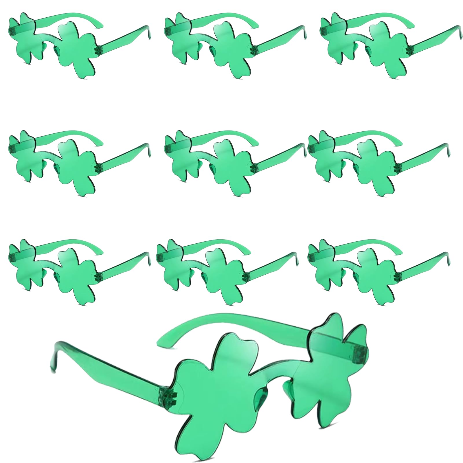 Vokowin 10 Pairs St. Patricks Day Glasses, Irish Green Four Leaf Shamrock Glasses Eyeglasses, Saint Paddy Day Novelty Accessories, Outfits Patrick's Day Party Decorations Dress Up Costumes (K397-10)