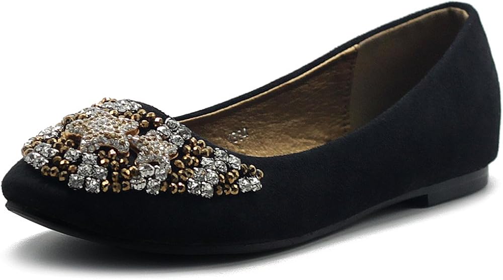 Ollio Women's Shoes Faux Suede Star Rhinestone Studded