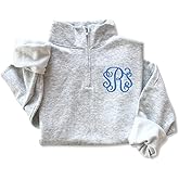 POPPOP Custom Monogram Quarter Zip Sweatshirt, Personalized Initials Pullover for Women, Cozy Embroidered Half Zip Sweater, Casual Fleece Top, Custom Name Letter Gift
