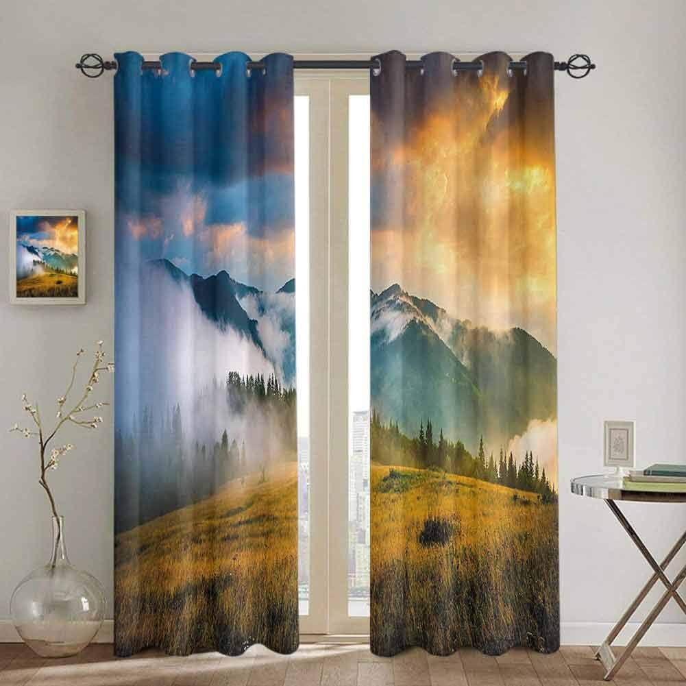 Shading Insulated Curtain Landscape Indoor curtain Rural Scenery Sunrise Misty Mountains Clouds