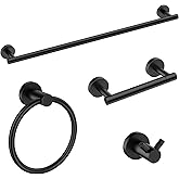 FORIOUS Bathroom Hardware Accessories Set, SUS304 Stainless Steel Towel Bar Set, Modern Towel Racks Holder for Bathroom, Toilet Paper Holder Wall Mounted 4 Pieces(24" Bar, Matte Black)