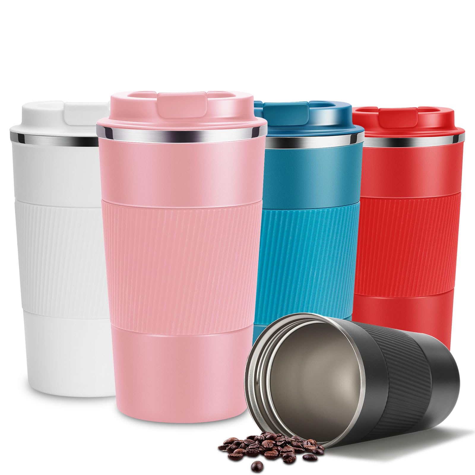 YINJAM Travel Mug Reusable Insulated Coffee Cups Vacuum Insulation Stainless Steel Thermal Bottle for Hot Cold Drinks (Pink, 510ml) — image 1