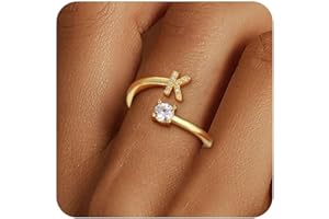 Eaciy Gold Rings for Girls Women - Dainty 14K Gold Plated Adjustable Letter Rings Teen Girls Gifts Trendy Stuff Initial Ring Teen Girl Birthday Christmas Gift for Girl Non Tarnish