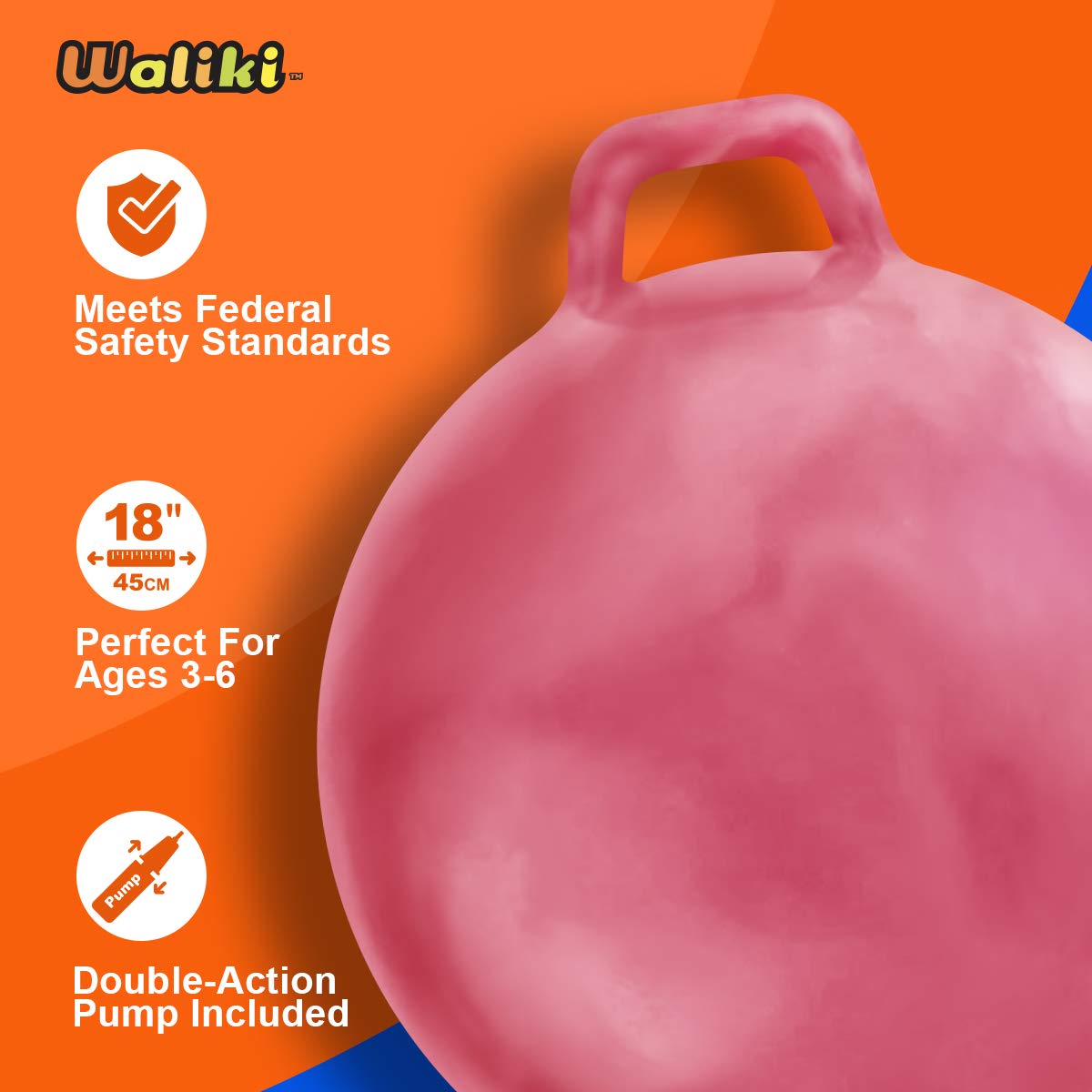 WALIKI Hopper Ball Toy for Girls 3 4 5 or 6 Years Old | Hippity Hop Ball | Jumping Hopping Ball | Cool Birthday Gift | Pink | 18