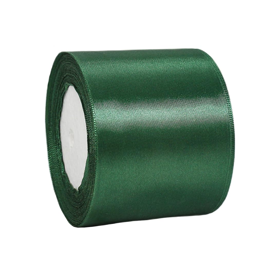 Wide Dark Green Satin Ribbon 75mm (2.9 Inch) for Gift Wrapping, Crafting, Christmas, Wedding Car, Hair Bows, Bouquets, Party, Cake Decoration - 22m Thick Silk
