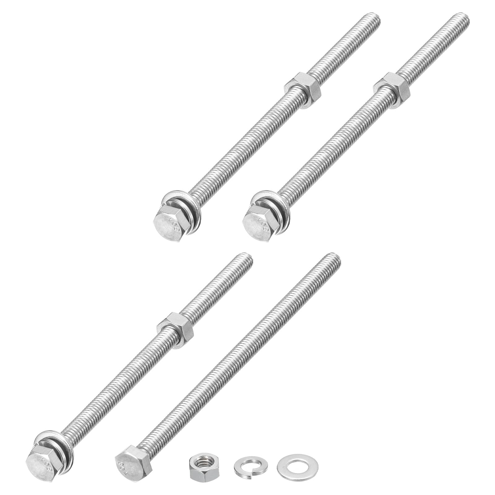 METALLIXITY Hex Head Screws Bolts, Nuts, Flat & Lock Washers Kits (5/16-18x6") 4 Set, Stainless Steel Fully Threaded Machine Screws Bolt Set - for Home Appliance Equipment