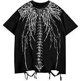 SweatyRocks Men's Goth Skeleton Graphic Tees Grunge Streetwear Distressed Oversized T Shirts