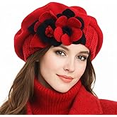 VECRY Lady French Beret 100% Wool Beret Floral Dress Beanie Winter Hat