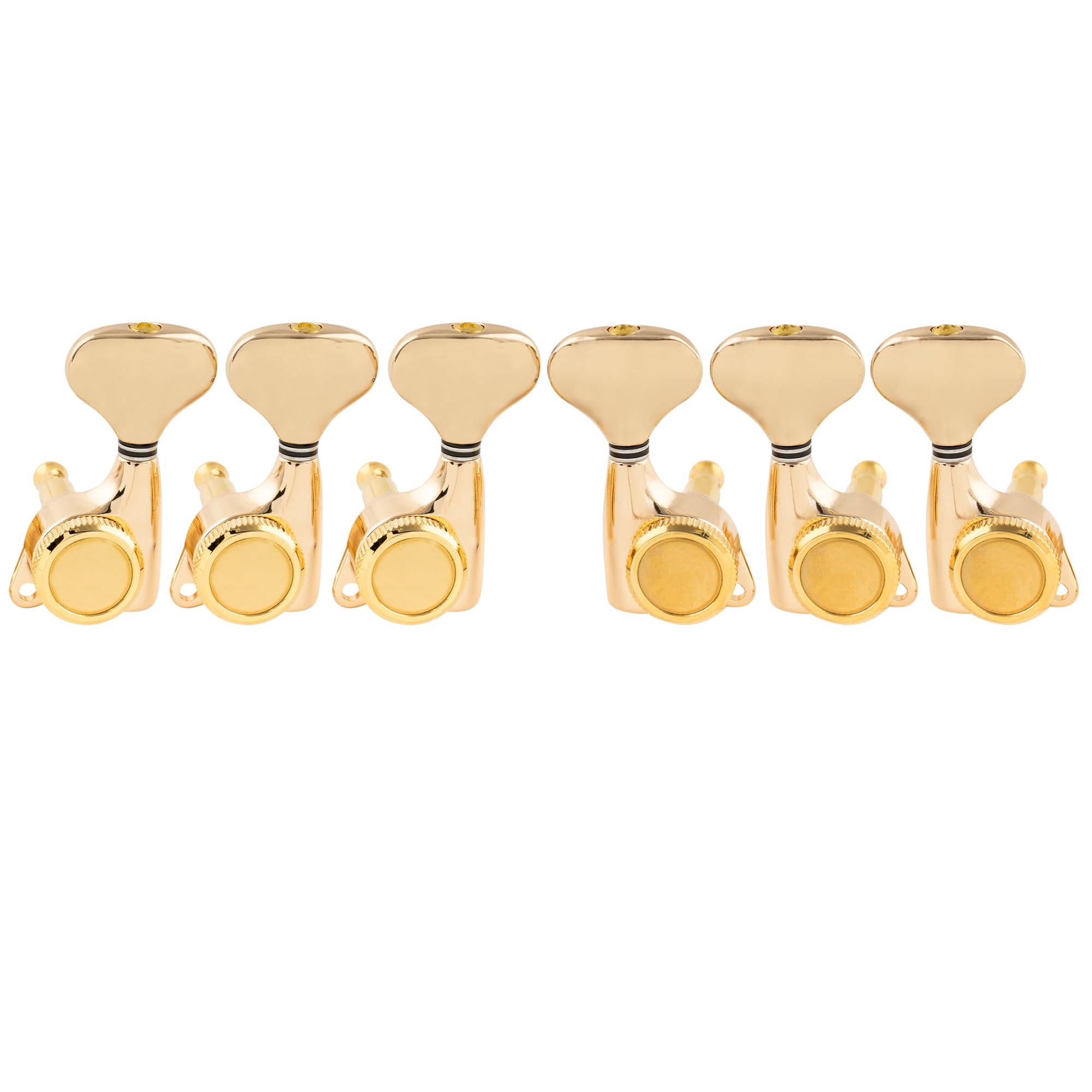 Musiclily Pro 3L+3R Guitar Locking Tuners 18:1 Ratio Lock String Tuning Key Pegs Machine Heads Replacement for LP SG Style Style Electric Folk or Acoustic Guitar, Gold with Y-Style Button