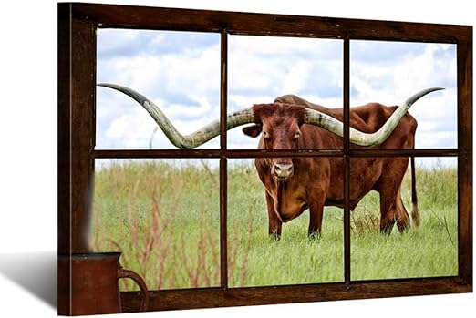 Amazon Com Iknow Foto Vintage Window View Large Animals Canvas