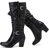 Ruiee Knee High Boots for Women Slouchy Chunky Heel Long Boots Pointed Toe Comfort and Fashion Fall Winter Woman Boot.