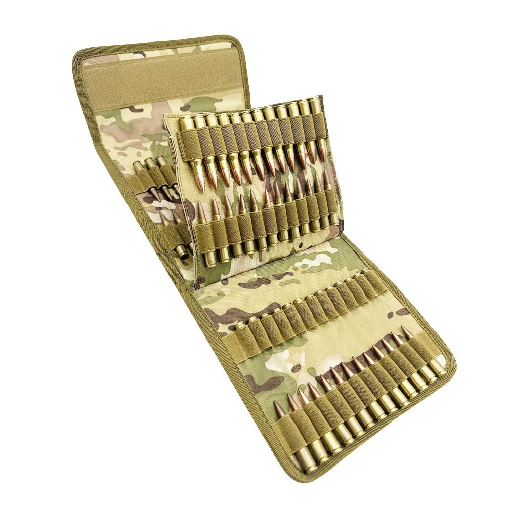 Dovodo Tactical Molle 100 Rounds Nylon Rifle Pistol Bullet Cartridge Ammo Ammunition Shell Carrier Holder Case Magazine Pouch for 7.62x39mm .38 Cal. 30-30 30-06 9mm .357 .410 6.5 Creedmoor