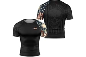 RASHNINJA Patriot Men's BJJ Short Sleeve Rash Guard – Compression Shirt for Brazilian Jiu Jitsu Grappling No-Gi Training