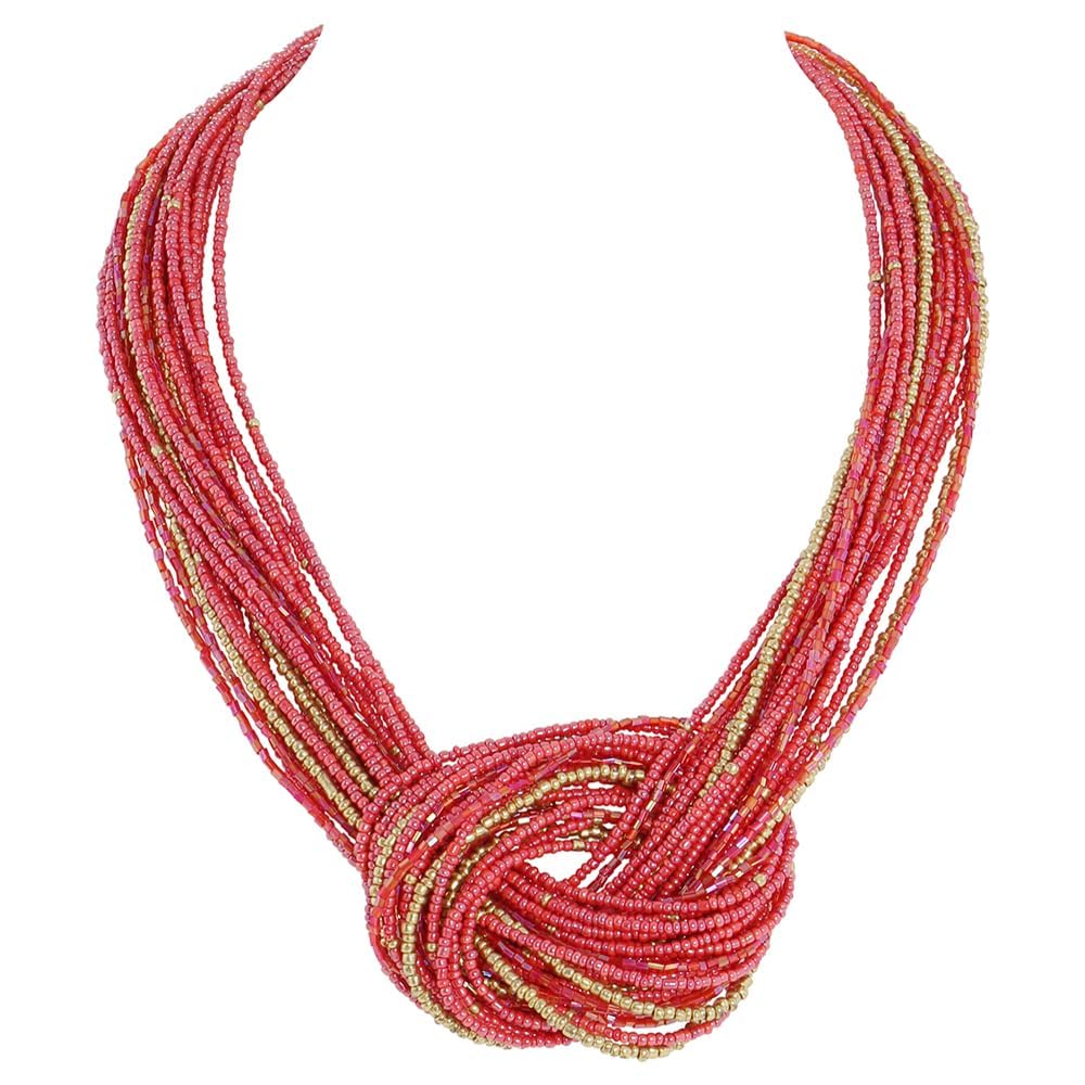 BOCAR Seed Beads Multilayer Chunky Bib Statement Knot Necklace (NK-10316-Red)