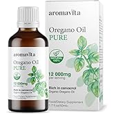 AROMAVITA Organic Oil of Oregano-100% Pure Undiluted Greek Oregano Oil with Carvacrol - Over 86%-Immune Support Herbal Supplement - Non-GMO, Extra Strength Organic Liquid Drops, 1.7 FL.OZ/50ml