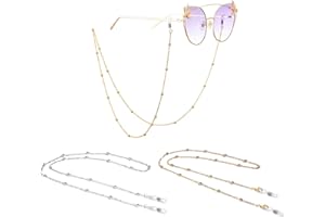 2 Pack Beaded Eyeglass Holders Around Neck, Stylish Metal Glasses Chains with Adjustable Loops for Women & Men, Secure Wear f