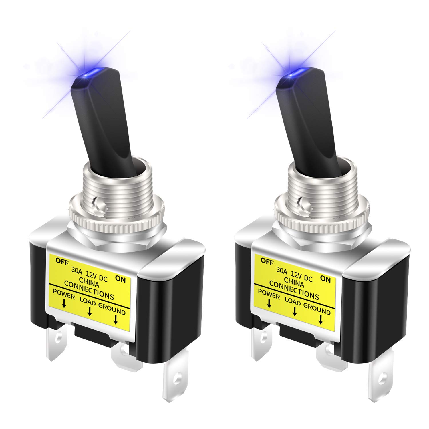 Photo 1 of DaierTek 12V Blue LED Lighted Toggle Switch 30 Amp 12 Volt Toggle Switch SPST ON Off 2 Position 3pin for Automotive Car Truck -2pcs