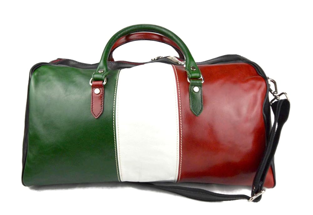 Leather duffle bag genuine leather shoulder bag italian flag black back
