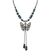 MINACHI Hippie Boho Colorful Ceramic Bead Butterfly Charm Pendant Y Necklace, Vintage Bohemian Statement Jewelry Gift for Women