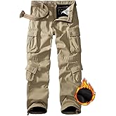 GSGGIG Men's Fleece Lined Hiking Pants, Winter Camo Cargo Pants Army Casual Work Ski Pants for Men with 8 Pockets