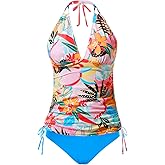 Talisea Two Piece Halter Tankini Swimsuits for Women Tummy Control Bathing Suits V Neck Swimwear