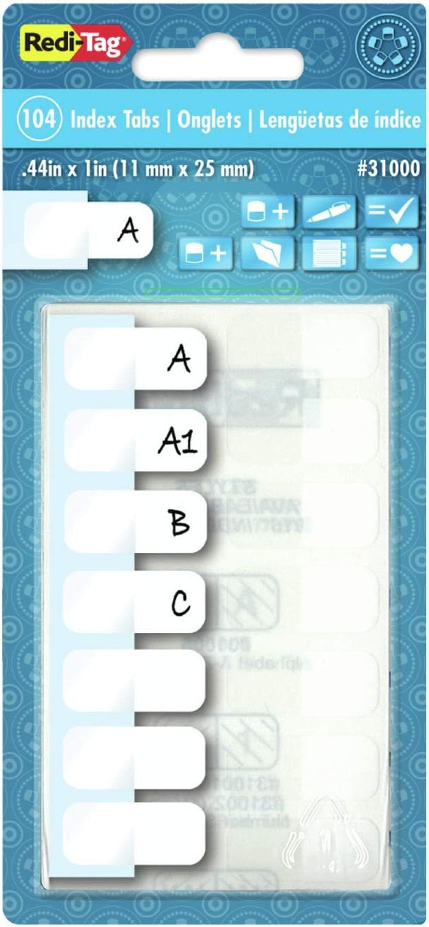 Redi-Tag Write-On Index Tabs, Permanent Adhesive, 7/16 x 1, 416 Tabs per Pack, White, Bulk 1-Pack (31010) : Office Products