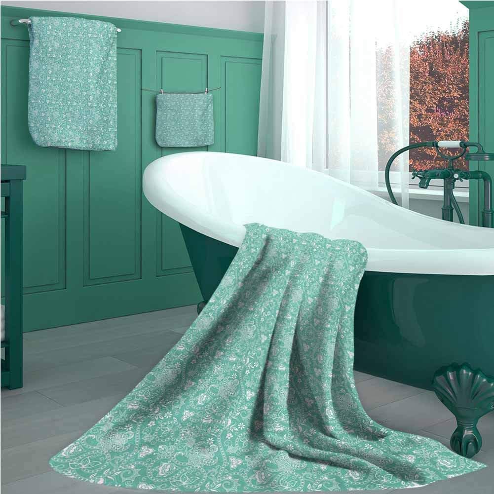 Customblanket Turquoise 3 Piece Bath Towel Set, Nature Illustration with Abstract