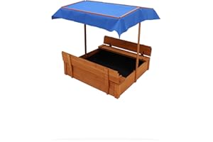 LIYAHUIA Sand Boxes for Kids Outdoor with lid，Kids Sandbox with Cover, Outdoor Sandbox, Sand Boxes for Kids Outdoor, Children Outdoor Wooden Playset - Upgrade Retractable Roof (Blue)