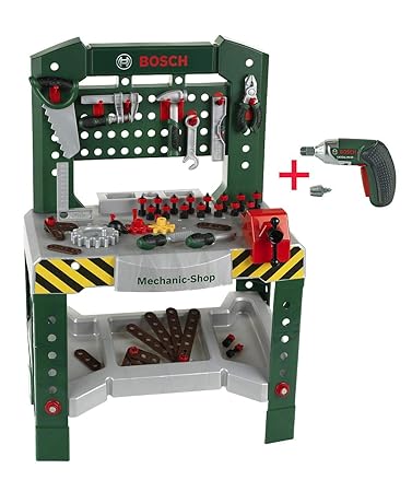 Theo Klein 8335 Bosch Werkbank 8574 inkl. 77 Teilen Zubehör + gratis Ixolino Akkuschrauber 8602