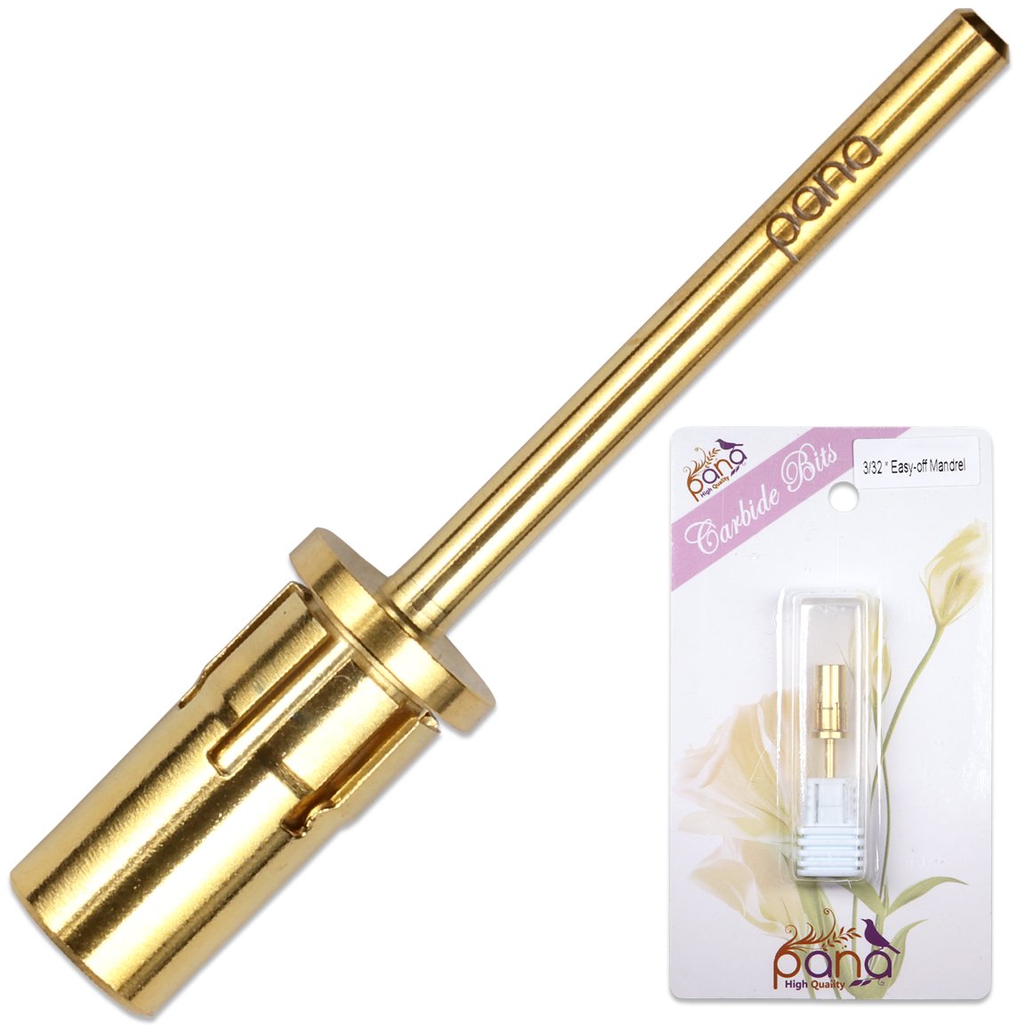 Pana Loxo Gold Color Easy-Off Mandrel Bit 3/32" Shanks- For Nail Drill/File Made in USA
