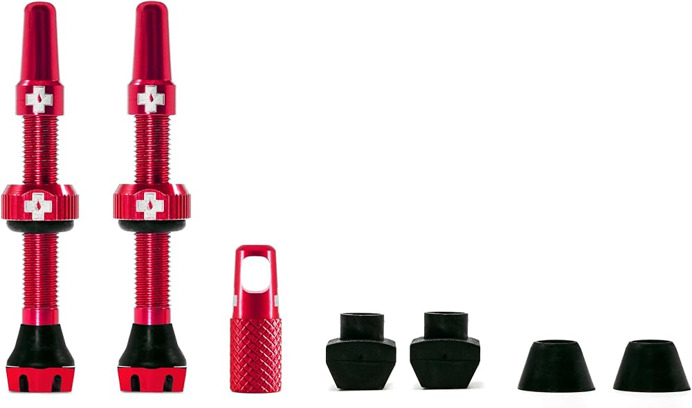 Muc-Off Tubeless Valves V2 7075 Aluminium Presta 44mm Red with Core Tool