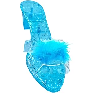 Princess Shoes Slip on Heels Fancy Dress Up Pretend Play Toy for Girls Beach Party, Blue, 7.28 inch, PP Rubber