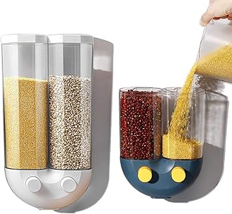 Wall Mounted Food Dispenser, Rice Barrel Rice Storage Box, Dry Food Dispenser, Whole Grains Rice Bucket Rice Storage Tank, Snack Grain Canister Food Storage Organizer For Home and Kitchen (A-White)