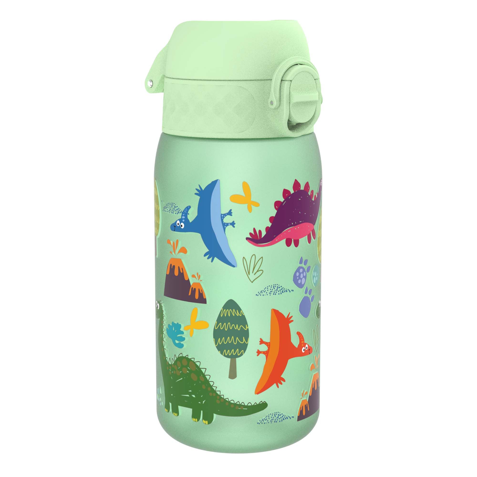 Ion8 Kids Water Bottles, 350ml/12oz, BPA Free, Leakproof, Dishwasher Safe, Easy Open, Secure Lock, Small Boys & Girls Water Bottle,Kids Drinks Bottle for Spill-free Drinking, Green, Dinosaurs
