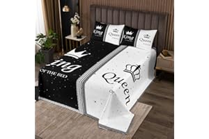 jejeloiu Crown Pattern Bedspread King and Queen Printed Quilted Coverlet for Kids Teens Modern Coverlet Set Abstract Art Black White Quilted Room Decor Bedroom Queen Size